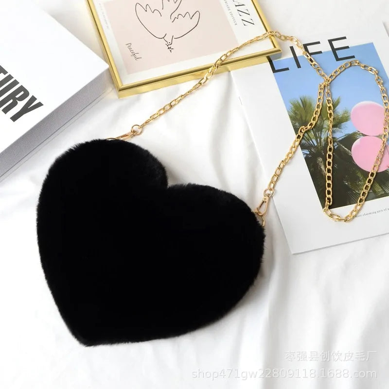 Heart Shaped Faux Fur Crossbody Wallet